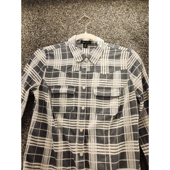 I Love Ronson Xs Gray White Plaid Button Down Long Sleeve Blouse - Picture 4 of 6